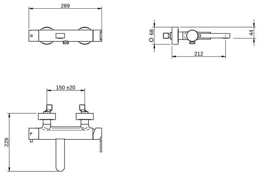 Rubinetterie Treemme 3M Contract Xero+ IT 7C50 CC XE ZZ Miscelatore Monocomando Esterno Vasca a Muro Senza Set Doccia Miscelazione Meccanica 2 Fori Stile Moderno Ottone Cromato