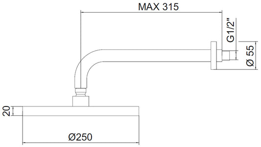 Rubinetterie Treemme 3M Contract Xero+ RWIT 4907 CC 05 Soffione Doccia A Parete Tondo In ABS Diametro Ø 250 mm Anticalcare Con Braccio Doccia 315 mm Materiale Ottone Finitura Cromata