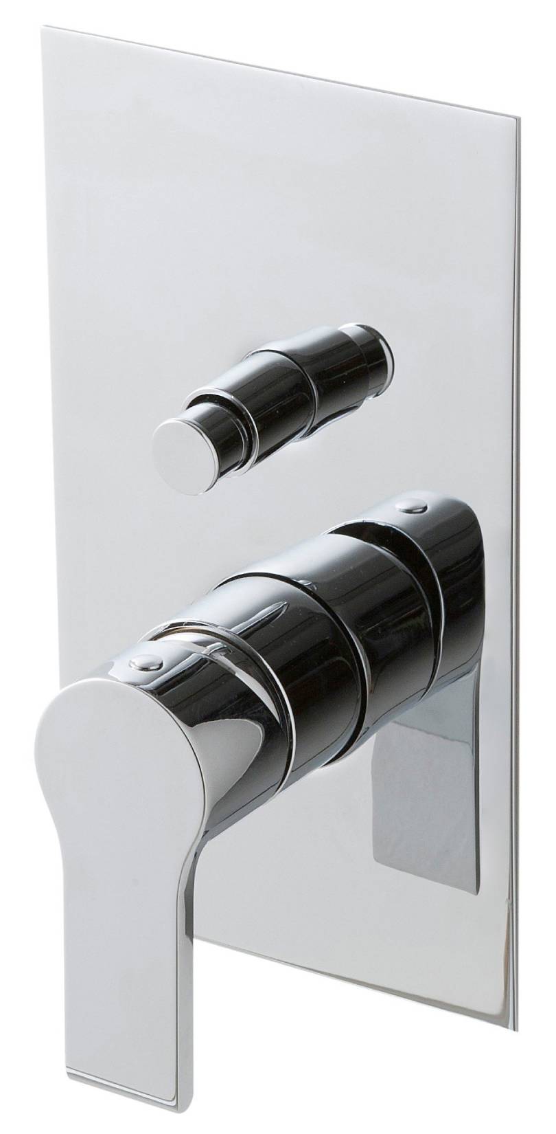 Rubinetterie Treemme 3M Contract Xero+ RWIT 7C49 CC 02 + RWIT 7C49 ZZ 01 Miscelatore Monocomando Vasca Doccia Incasso Meccanico 2 Vie Parete 2 Fori 1 Manopola Parte Interna Esterna Incluse Stile Moderno Con Piastra Ottone Cromato