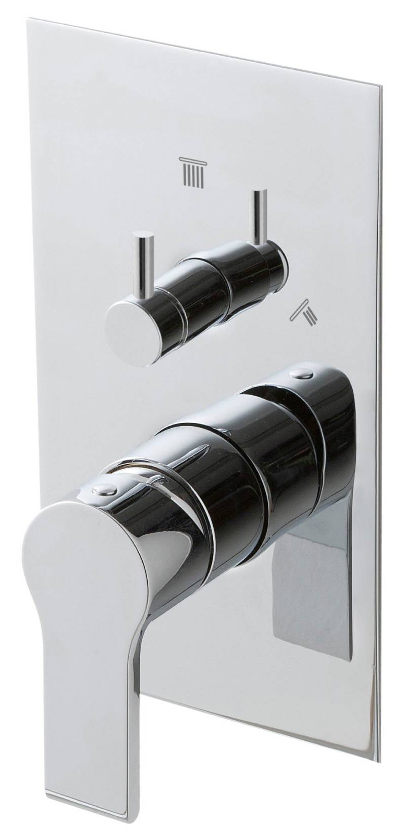 Rubinetterie Treemme 3M Contract Xero+ RWIT 7C49 CC 03 + RWIT 7C49 ZZ 2V Miscelatore Monocomando Vasca Doccia Incasso Parete Meccanico 2 Vie Con Deviatore Rotativo 2 Fori 1 Manopola Parte Interna Esterna Incluse Stile Moderno Con Piastra Ottone Cromato