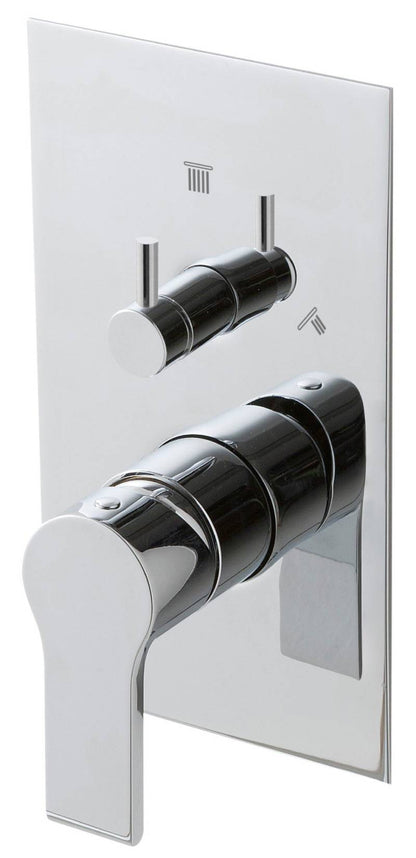 Rubinetterie Treemme 3M Contract Xero+ RWIT 7C49 CC 03 + RWIT 7C49 ZZ 2V Miscelatore Monocomando Vasca Doccia Incasso Parete Meccanico 2 Vie Con Deviatore Rotativo 2 Fori 1 Manopola Parte Interna Esterna Incluse Stile Moderno Con Piastra Ottone Cromato