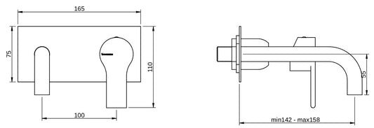 Rubinetterie Treemme 3M Contract Xero+ RWIT 7C51 CC 01 + RWIT 7C51 ZZ 04 Miscelatore Lavabo Incasso Muro 158 mm 2 Fori 1 Manopola Miscelazione Meccanica Con Piastra Stile Moderno Profondità 158 mm Parte Interna Esterna Incluse Ottone Cromata
