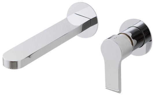 Rubinetterie Treemme 3M Contract Xero+ RWIT 7C75 CC 02 + RWIT 7C51 ZZ 04 Miscelatore Lavabo Incasso Muro 173 mm 2 Fori 1 Manopola Miscelazione Meccanica Senza Piastra Stile Moderno Profondità 173 mm Parte Interna Esterna Incluse Ottone Cromata