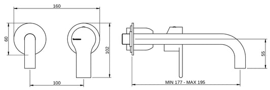 Rubinetterie Treemme 3M Contract Xero+ RWIT 7C76 CC 01 + RWIT 7C51 ZZ 04 Miscelatore Lavabo Incasso Muro 195 mm 2 Fori 1 Manopola Miscelazione Meccanica Senza Piastra Stile Moderno Profondità 195 mm Parte Interna Esterna Incluse Ottone Cromata