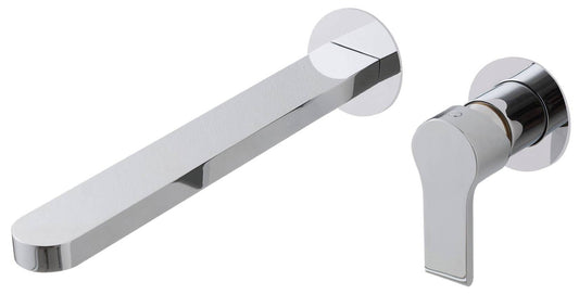 Rubinetterie Treemme 3M Contract Xero+ RWIT 7C76 CC 02 + RWIT 7C51 ZZ 04 Miscelatore Lavabo Incasso Muro 238 mm 2 Fori 1 Manopola Miscelazione Meccanica Senza Piastra Stile Moderno Profondità 238 mm Parte Interna Esterna Incluse Ottone Cromata