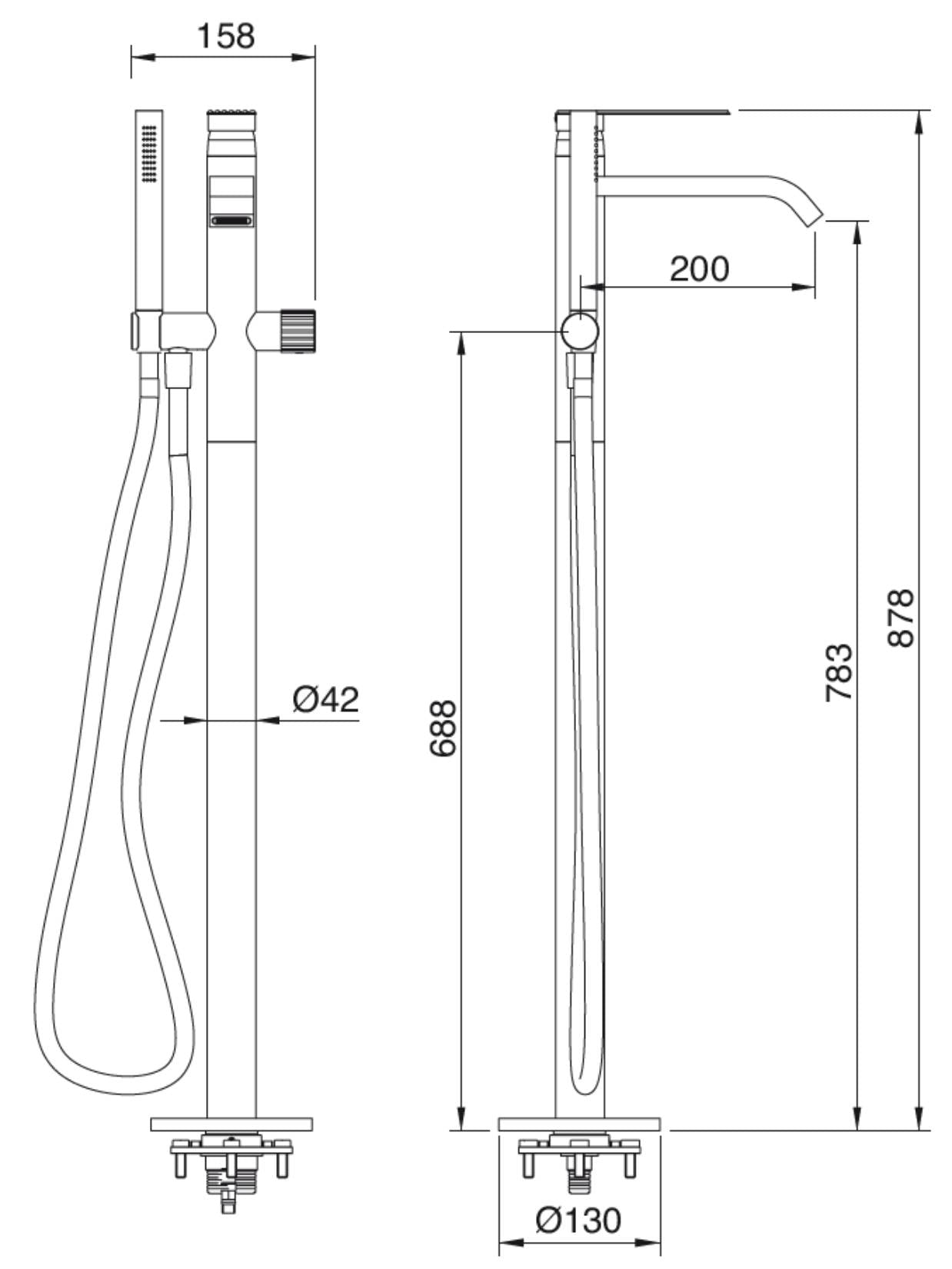 Rubinetterie Treemme 3M Ios RWIT 2A03 CC 50 + RWIT 4A62 ZZ 50 Miscelatore Vasca Da Terra a Pavimento Monocomando Meccanico Parte Interna Esterna Inclusa Monoforo Con Piastra Ottone Cromata 1 Leva Stile Moderno Doccetta Metallo Flessibile PVC