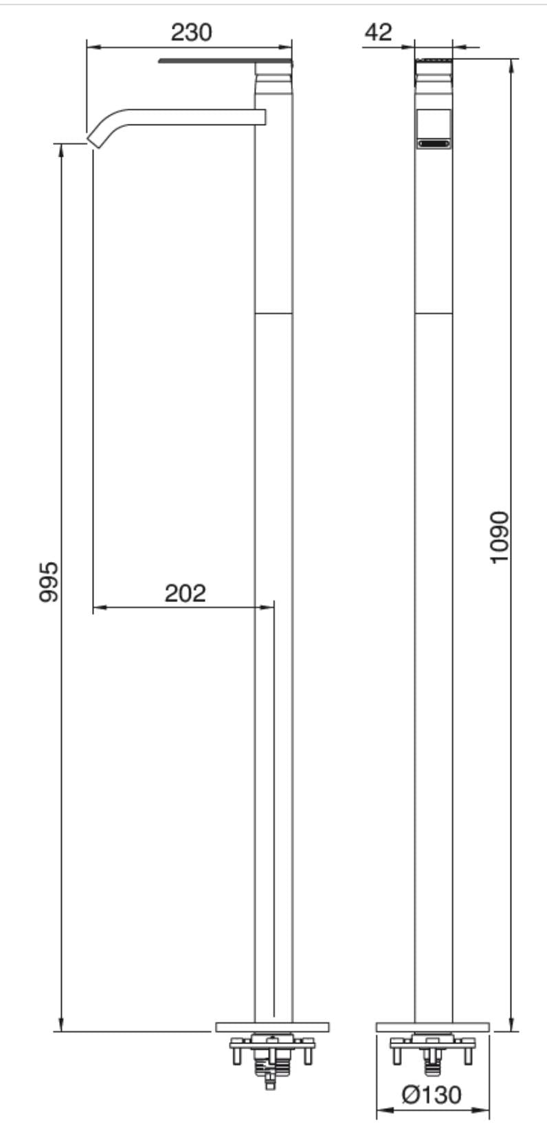 Rubinetterie Treemme 3M Ios RWIT 2A14 CC 50 + RWIT 4A62 ZZ 50 Miscelatore Lavabo Da Terra Altezza H1090 mm Monocomando Installazione Appoggio Pavimento Monoforo Stile Moderno Parte Incasso Esterna Incluse Materiale Ottone Finitura Cromata