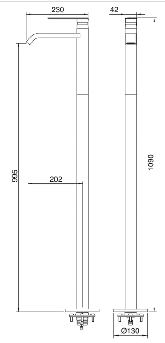 Rubinetterie Treemme 3M Ios RWIT 2A14 CC 50 + RWIT 4A62 ZZ 50 Miscelatore Lavabo Da Terra Altezza H1090 mm Monocomando Installazione Appoggio Pavimento Monoforo Stile Moderno Parte Incasso Esterna Incluse Materiale Ottone Finitura Cromata
