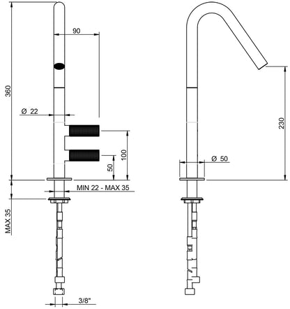 Rubinetterie Treemme 22MM Miscelatore Monoforo Appoggio Lavello Cucina Standard 2 Manopole Stile Moderno Materiale Acciaio Finitura Acciaio Spazzolato Opaco Inox
