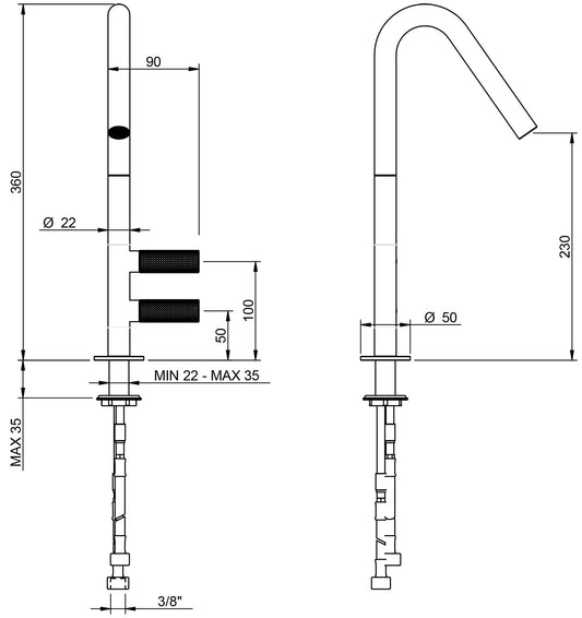 Rubinetterie Treemme 22MM Miscelatore Monoforo Appoggio Lavello Cucina Standard 2 Manopole Stile Moderno Materiale Acciaio Finitura Acciaio Spazzolato Opaco Inox
