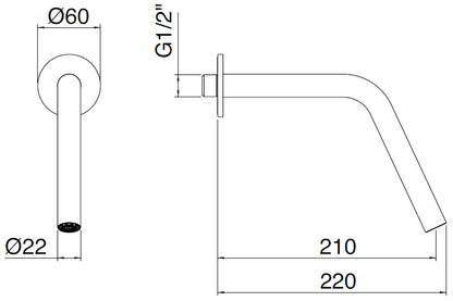 Rubinetterie Treemme 3M 22MM IT 1161 IS ZZ ZZ Bocca Getto Erogazione Acqua A Parete 210 mm Stile Moderno Materiale Acciaio Finitura Acciaio Spazzolato Opaco Inox