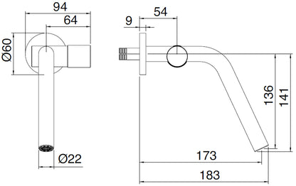 Rubinetterie Treemme 3M 22MM RWIT 1151 IS 03 + RWIT 6051 ZZ 02 Miscelatore Monocomando Monoforo Lavabo A Muro 173 mm Stile Moderno Materiale Acciaio Finitura Acciaio Spazzolato Opaco Inox Parte Interna Incasso Esterna Incluse