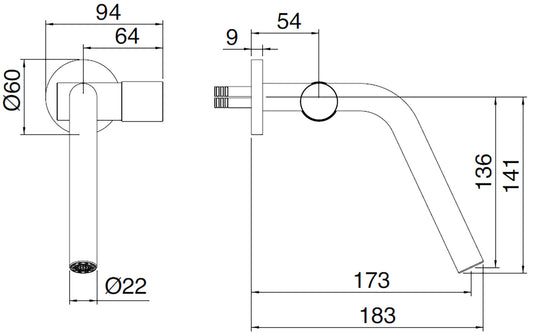 Rubinetterie Treemme 3M 22MM RWIT 1151 IS 03 + RWIT 6051 ZZ 02 Miscelatore Monocomando Monoforo Lavabo A Muro 173 mm Stile Moderno Materiale Acciaio Finitura Acciaio Spazzolato Opaco Inox Parte Interna Incasso Esterna Incluse