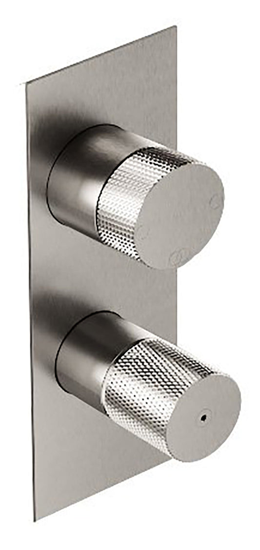 Rubinetterie Treemme 3M 22mm RWIT 11A2 IS 01 + RWIT 22A2 ZZ 01 Miscelatore Monocomando Doccia Incasso Parete Meccanico Deviatore 2 Vie Due Fori Con Piastra Posizione Verticale Staffa Cartongesso Acciaio Inox Spazzolato Opaco Parte Interna Esterna Incluse
