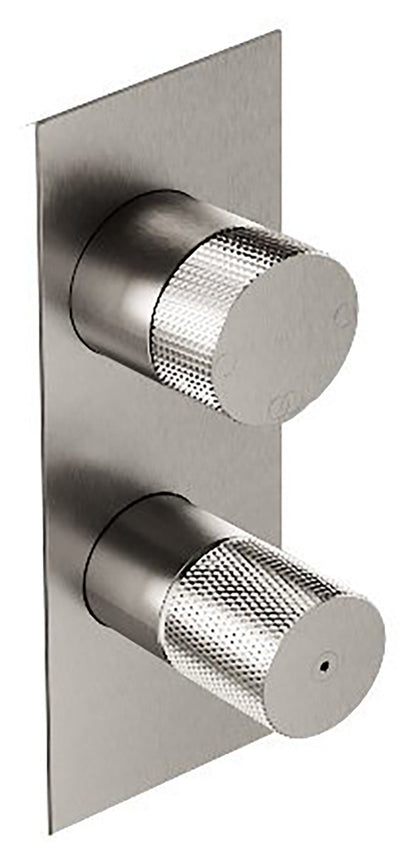 Rubinetterie Treemme 3M 22mm RWIT 11A3 IS 01 + RWIT 22A2 ZZ 01 Miscelatore Monocomando Doccia Incasso Parete Meccanico Deviatore 3 Vie Due Fori Con Piastra Posizione Verticale Staffa Cartongesso Acciaio Inox Spazzolato Opaco Parte Interna Esterna Incluse