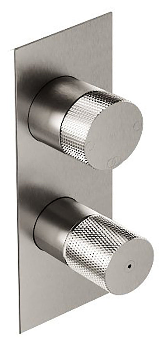 Rubinetterie Treemme 3M 22mm RWIT 11A3 IS 01 + RWIT 22A2 ZZ 01 Miscelatore Monocomando Doccia Incasso Parete Meccanico Deviatore 3 Vie Due Fori Con Piastra Posizione Verticale Staffa Cartongesso Acciaio Inox Spazzolato Opaco Parte Interna Esterna Incluse