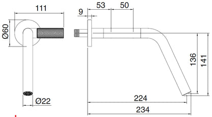Rubinetterie Treemme 3M 22MM RWIT 3051 IS 03 + RWIT 6051 ZZ 02 Miscelatore Gruppo Monoforo Lavabo A Muro 224 mm 2 Leve Stile Moderno Materiale Acciaio Finitura Acciaio Spazzolato Opaco Inox Parte Interna Incasso Esterna Incluse