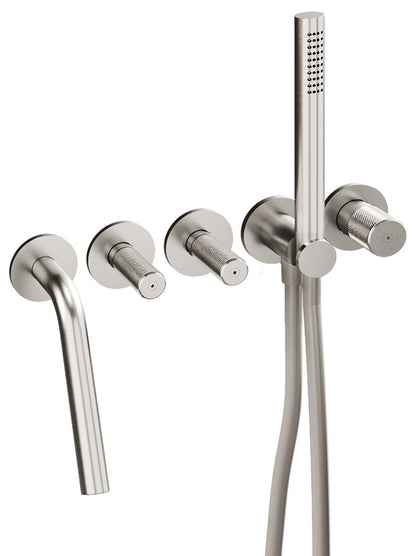 Rubinetterie Treemme 3M 22MM RWIT 6005 IS 51 + RWIT 6005 IS 50 Miscelatore Vasca / Doccia Installazione Incasso Parete 2 Leve 5 Fori Doccetta Stile Moderno Materiale Acciaio Finitura Spazzolato Opaco Inox Parte Interna Esterna Incluse