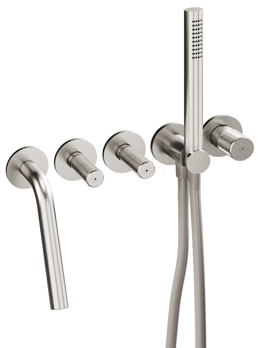 Rubinetterie Treemme 3M 22MM RWIT 6005 IS 51 + RWIT 6005 IS 50 Miscelatore Vasca / Doccia Installazione Incasso Parete 2 Leve 5 Fori Doccetta Stile Moderno Materiale Acciaio Finitura Spazzolato Opaco Inox Parte Interna Esterna Incluse