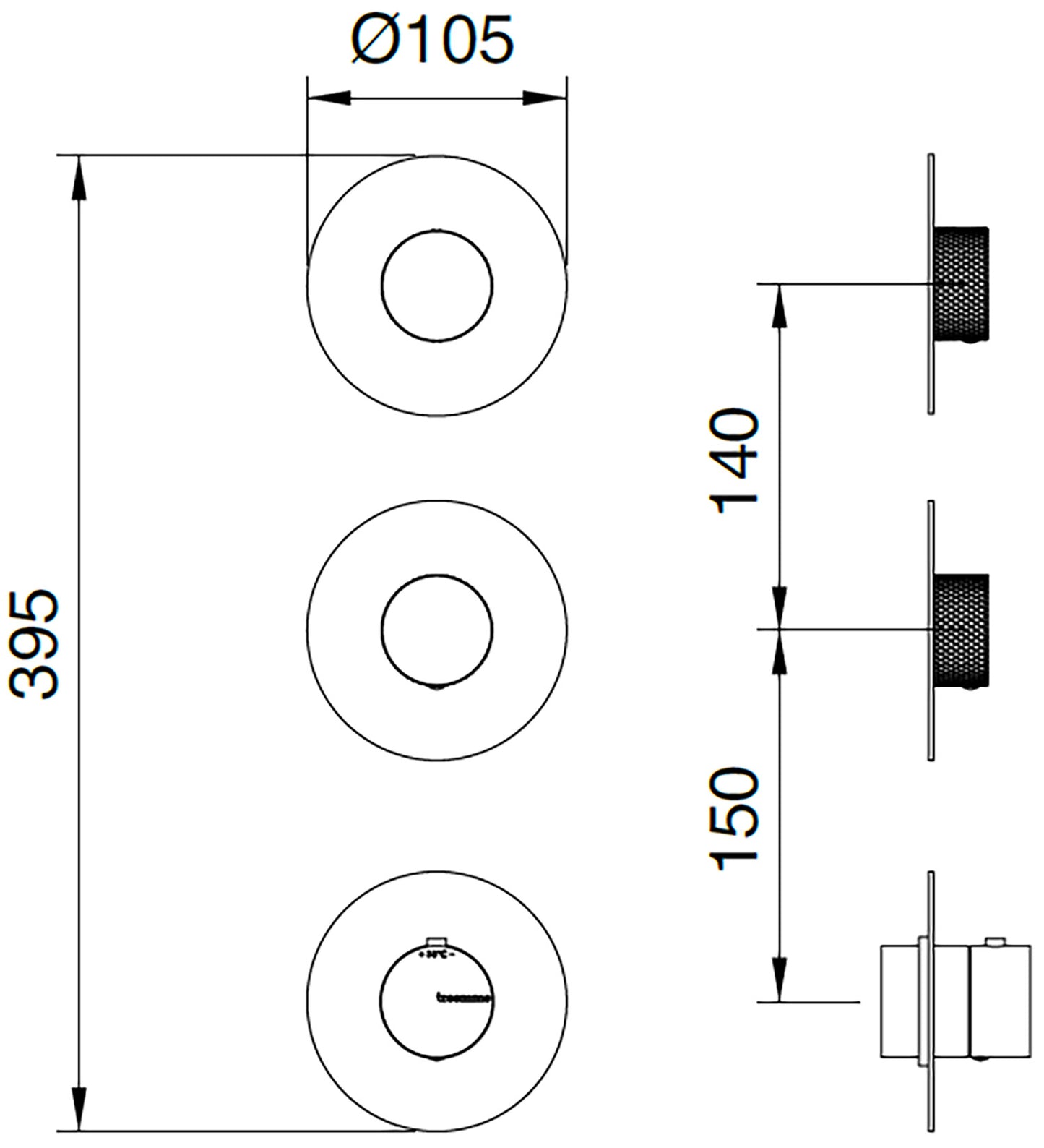 Rubinetterie Treemme 3M 22mm RWIT 6074 IS 01 + RWIT 7274 ZZ 40 Miscelatore Termostatico Doccia Incasso Parete 2 Vie 3 Fori Senza Piastra Doppio Orientamento Stile Moderno Acciaio Inox Spazzolato Opaco Parte Interna Esterna Incluse