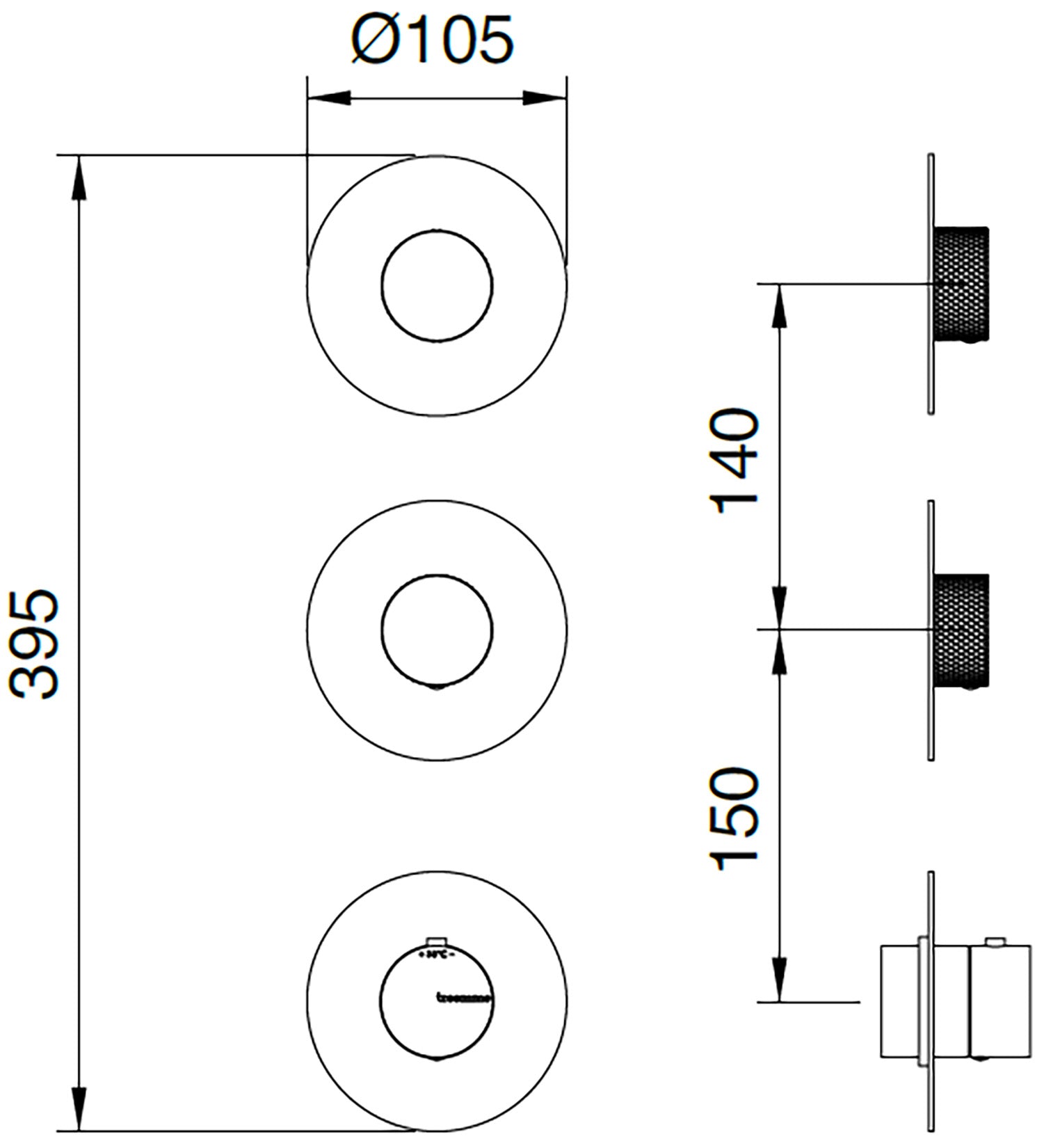 Rubinetterie Treemme 3M 22mm RWIT 6074 IS 01 + RWIT 7274 ZZ 40 Miscelatore Termostatico Doccia Incasso Parete 2 Vie 3 Fori Senza Piastra Doppio Orientamento Stile Moderno Acciaio Inox Spazzolato Opaco Parte Interna Esterna Incluse