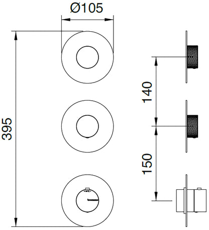 Rubinetterie Treemme 3M 22mm RWIT 6074 IS 01 + RWIT 7274 ZZ 40 Miscelatore Termostatico Doccia Incasso Parete 2 Vie 3 Fori Senza Piastra Doppio Orientamento Stile Moderno Acciaio Inox Spazzolato Opaco Parte Interna Esterna Incluse