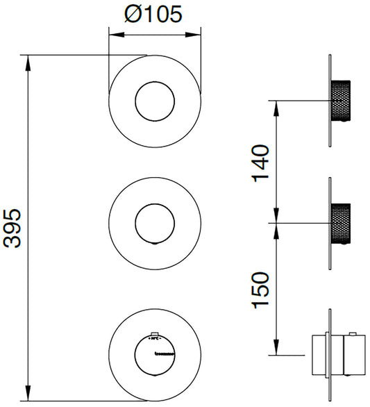 Rubinetterie Treemme 3M 22mm RWIT 6074 IS 01 + RWIT 7274 ZZ 40 Miscelatore Termostatico Doccia Incasso Parete 2 Vie 3 Fori Senza Piastra Doppio Orientamento Stile Moderno Acciaio Inox Spazzolato Opaco Parte Interna Esterna Incluse