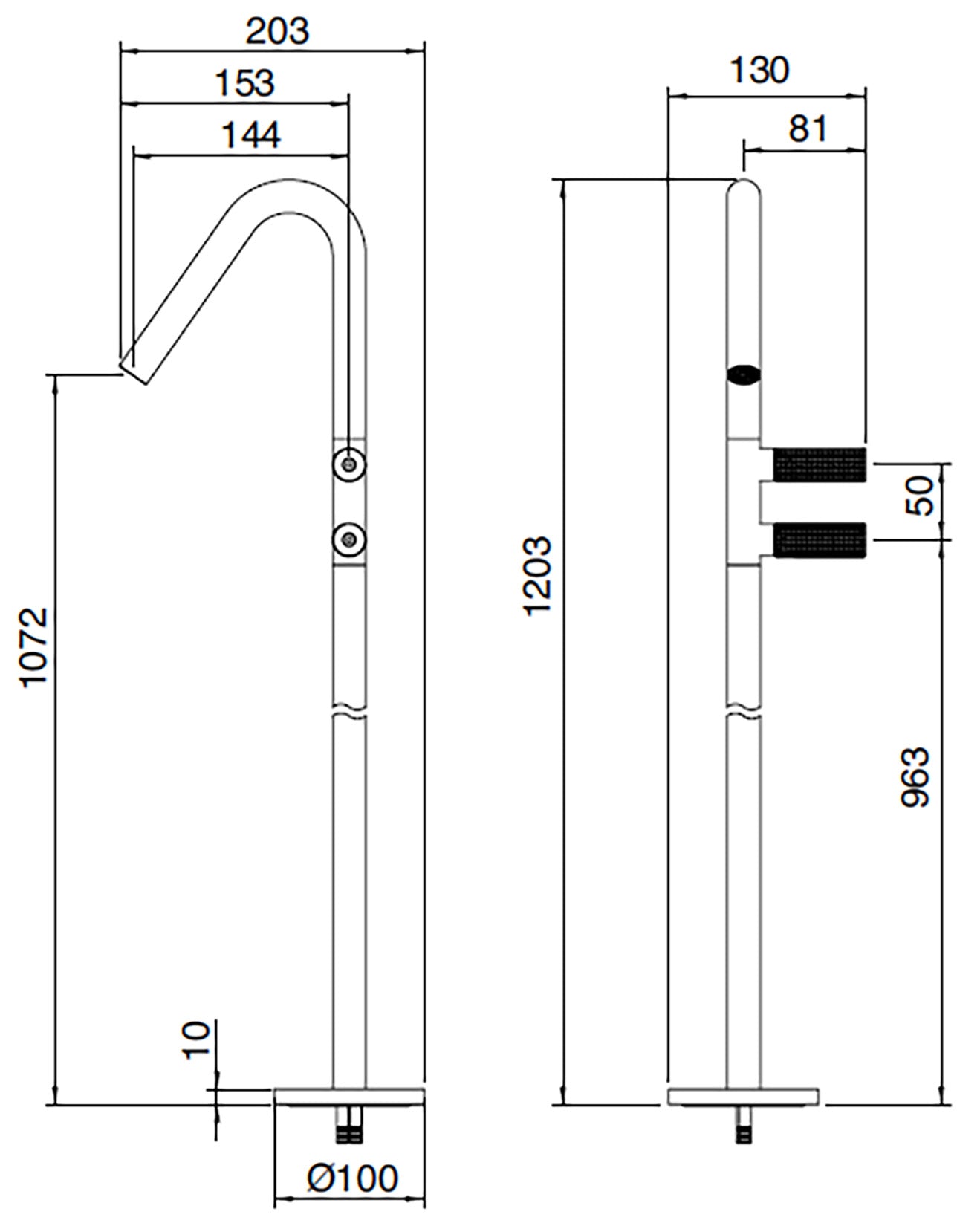 Rubinetterie Treemme 3M 22MM RWIT 6082 IS 01 + RWIT 6051 ZZ 01 Miscelatore Monoforo Lavabo Da Terra Altezza 1203 mm 2 Leve Stile Moderno Materiale Acciaio Finitura Acciaio Spazzolato Opaco Inox Parte Interna Incasso Esterna Incluse
