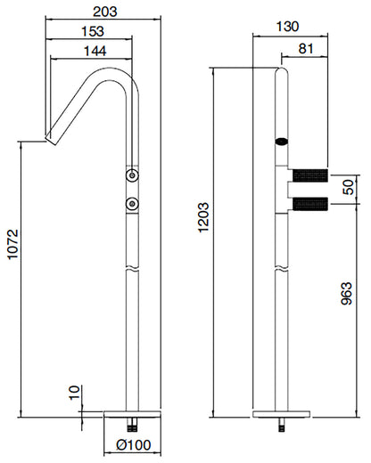 Rubinetterie Treemme 3M 22MM RWIT 6082 IS 01 + RWIT 6051 ZZ 01 Miscelatore Monoforo Lavabo Da Terra Altezza 1203 mm 2 Leve Stile Moderno Materiale Acciaio Finitura Acciaio Spazzolato Opaco Inox Parte Interna Incasso Esterna Incluse
