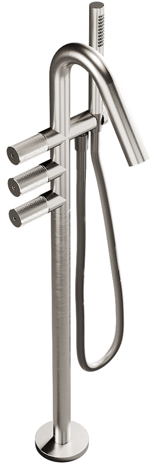Rubinetterie Treemme 3M 22MM RWIT 6084 IS 01 + RWIT 1314 ZZ 02 Miscelatore Vasca Installazione Pavimento Da Terra Monoforo Con Piastra E Doccetta 2 Manopole Stile Moderno Acciaio Spazzolato Opaco Inox Parte Interna Esterna Incluse
