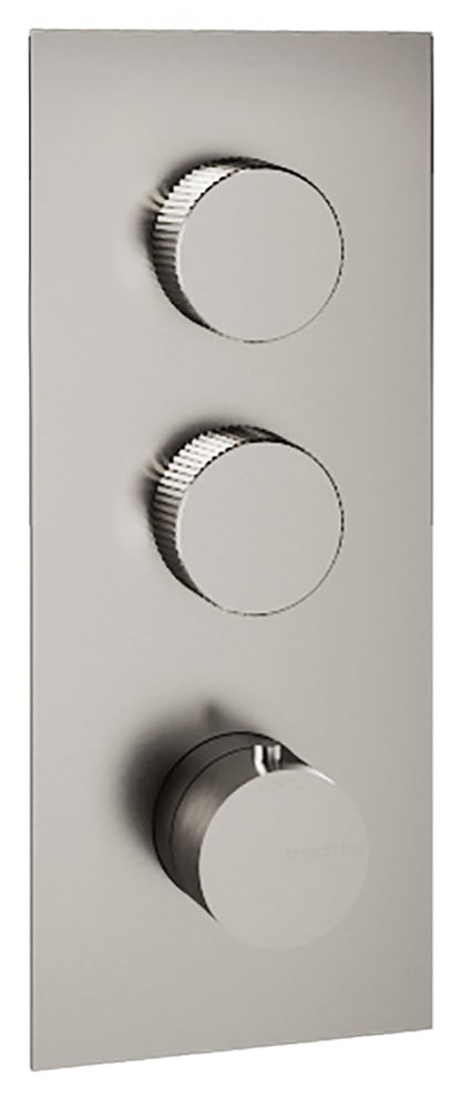Rubinetterie Treemme 3M 22MM RWIT 6086 IS 35 + RWIT 7286 ZZ 30 Miscelatore Monocomando Termostatico Doccia Incasso A Parete Con Piastra 2 Uscite Tre Fori Una Manopola Stile Moderno Acciaio Spazzolato Opaco Inox Parte Interna Esterna Incluse