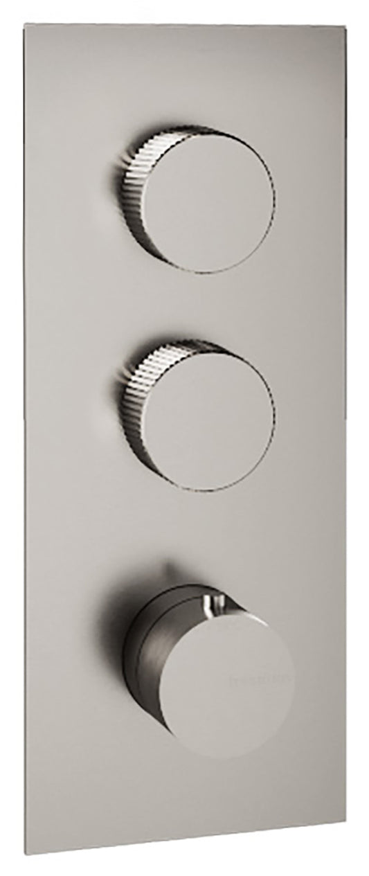 Rubinetterie Treemme 3M 22MM RWIT 6086 IS 35 + RWIT 7286 ZZ 30 Miscelatore Monocomando Termostatico Doccia Incasso A Parete Con Piastra 2 Uscite Tre Fori Una Manopola Stile Moderno Acciaio Spazzolato Opaco Inox Parte Interna Esterna Incluse