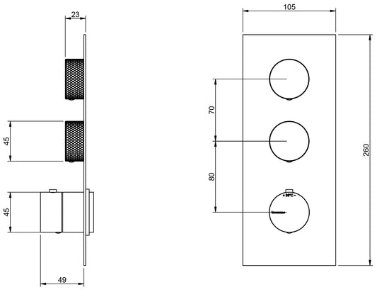 Rubinetterie Treemme 3M 22MM RWIT 6086 IS 35 + RWIT 7286 ZZ 30 Miscelatore Monocomando Termostatico Doccia Incasso A Parete Con Piastra 2 Uscite Tre Fori Una Manopola Stile Moderno Acciaio Spazzolato Opaco Inox Parte Interna Esterna Incluse