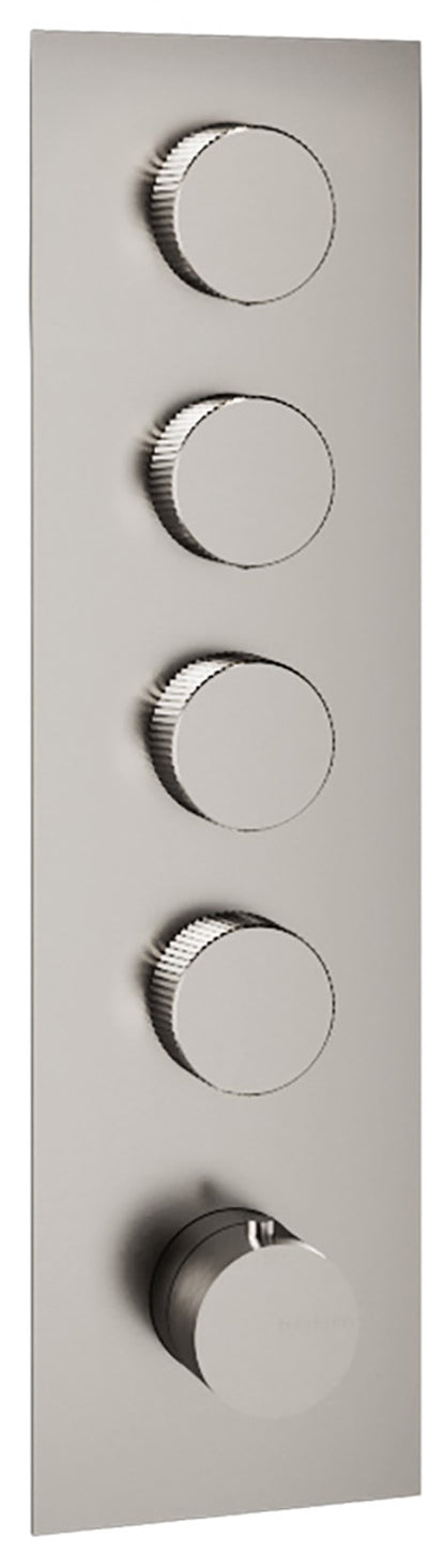 Rubinetterie Treemme 3M 22MM RWIT 6097 IS 31 + RWIT 7297 ZZ 30 Miscelatore Monocomando Termostatico Doccia Incasso A Parete Con Piastra 4 Uscite Cinque Fori Una Manopola Stile Moderno Acciaio Spazzolato Opaco Inox Parte Interna Esterna Incluse