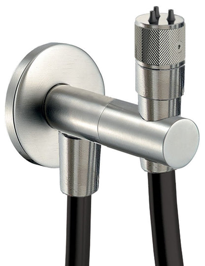 Rubinetterie Treemme 3M 22mm RWIT 6565 IS 15 Idroscopino Per WC Con Doccetta Stilo Rotonda in Metallo Girevole ON / OFF Flessibile in PVC 1 Metro Materiale Acciaio Finitura Inox Spazzolato Opaco