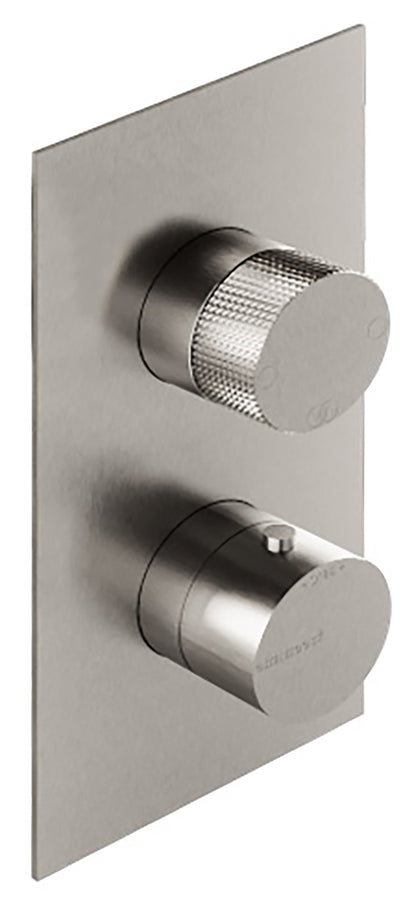 Rubinetterie Treemme 3M 22MM RWIT 8A46 IS 16 + RWIT 8A46 ZZ 20 Miscelatore Monocomando Termostatico Doccia Incasso A Parete Con Piastra E Deviatore 2 Uscite Due Fori Una Manopola Stile Moderno Acciaio Spazzolato Opaco Inox Parte Interna Esterna Incluse