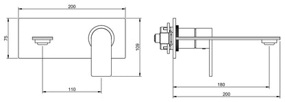 Rubinetterie Treemme 3M 3.6 RWIT 9AA5 IS 02 + RWIT 51A5 ZZ 01 Miscelatore Monocomando Lavabo Incasso 180 a Parete 1 Leva 2 Fori Meccanica Moderno Piastra Lunghezza 200 mm Staffa Cartongesso Acciaio Inox Spazzolato Opaco Parte Interna Esterna Incluse
