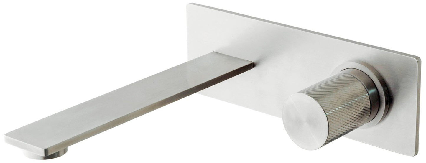 Rubinetterie Treemme 3M 3.6 RWIT 9AA5 IS 21 + RWIT 51A5 ZZ 01 Miscelatore Monocomando Lavabo Incasso 180 a Muro 1 Manopola 2 Fori Meccanico Moderno Piastra Lunghezza 200 mm Staffa Cartongesso Acciaio Inox Spazzolato Opaco Parte Interna Esterna Incluse