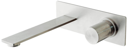 Rubinetterie Treemme 3M 3.6 RWIT 9AA5 IS 21 + RWIT 51A5 ZZ 01 Miscelatore Monocomando Lavabo Incasso 180 a Muro 1 Manopola 2 Fori Meccanico Moderno Piastra Lunghezza 200 mm Staffa Cartongesso Acciaio Inox Spazzolato Opaco Parte Interna Esterna Incluse