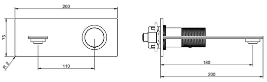 Rubinetterie Treemme 3M 3.6 RWIT 9AA5 IS 21 + RWIT 51A5 ZZ 01 Miscelatore Monocomando Lavabo Incasso 180 a Muro 1 Manopola 2 Fori Meccanico Moderno Piastra Lunghezza 200 mm Staffa Cartongesso Acciaio Inox Spazzolato Opaco Parte Interna Esterna Incluse