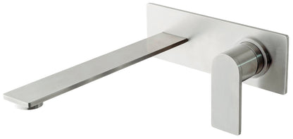 Rubinetterie Treemme 3M 3.6 RWIT 9AA6 IS 02 + RWIT 51A5 ZZ 01 Miscelatore Monocomando Lavabo Incasso 230 a Parete 1 Leva 2 Fori Meccanico Moderno Piastra Lunghezza 250 mm Staffa Cartongesso Acciaio Inox Spazzolato Opaco Parte Interna Esterna Incluse