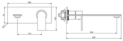 Rubinetterie Treemme 3M 3.6 RWIT 9AA6 IS 02 + RWIT 51A5 ZZ 01 Miscelatore Monocomando Lavabo Incasso 230 a Parete 1 Leva 2 Fori Meccanico Moderno Piastra Lunghezza 250 mm Staffa Cartongesso Acciaio Inox Spazzolato Opaco Parte Interna Esterna Incluse