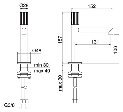 Rubinetterie Treemme 3M 28mm IT 3B11 IS G1 ZZ Miscelatore Monocomando Lavabo 106 Appoggio 1 Manopola Zigrinata Monoforo Miscelazione Meccanica Forma Tonda Stile Moderno Altezza 187 mm Lunghezza 152 mm Materiale Acciaio Finitura Inox Spazzolato Opaco