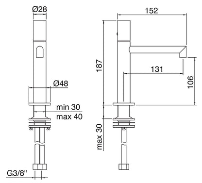 Rubinetterie Treemme 3M 28mm IT 3B11 IS GD ZZ Miscelatore Monocomando Lavabo 106 Appoggio 1 Manopola Liscia Monoforo Miscelazione Meccanica Forma Tonda Stile Moderno Altezza 187 mm Lunghezza 152 mm Materiale Acciaio Finitura Inox Spazzolato Opaco