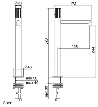 Rubinetterie Treemme 3M 28mm IT 3B18 IS G1 ZZ Miscelatore Monocomando Lavabo 244 Appoggio 1 Manopola Zigrinata Monoforo Miscelazione Meccanica Forma Tonda Stile Moderno Altezza 326 mm Lunghezza 172 mm Materiale Acciaio Finitura Inox Spazzolato Opaco