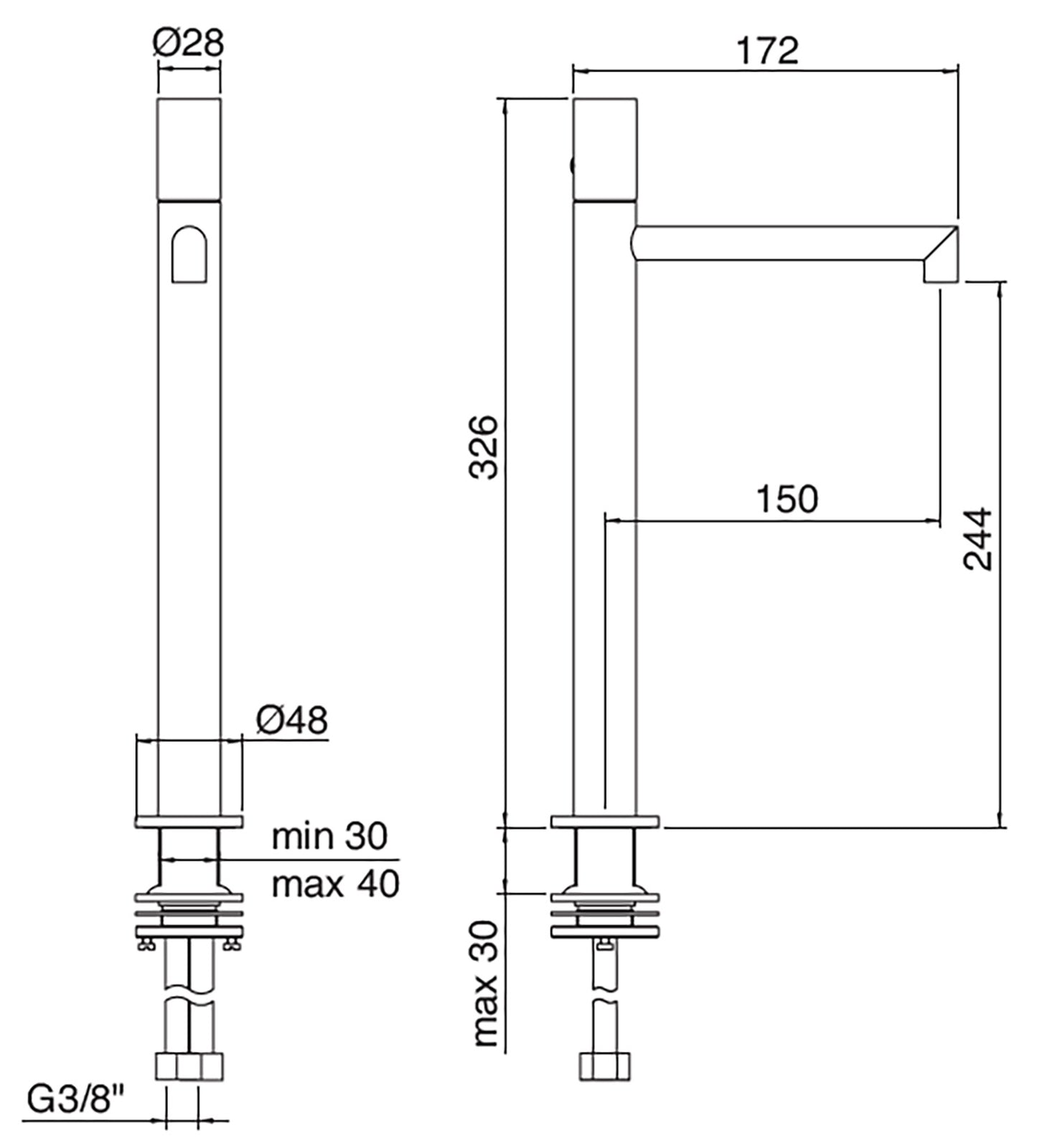 Rubinetterie Treemme 3M 28mm IT 3B18 IS GD ZZ Miscelatore Monocomando Lavabo 244 Appoggio 1 Manopola Liscia Monoforo Miscelazione Meccanica Forma Tonda Stile Moderno Altezza 326 mm Lunghezza 172 mm Materiale Acciaio Finitura Inox Spazzolato Opaco