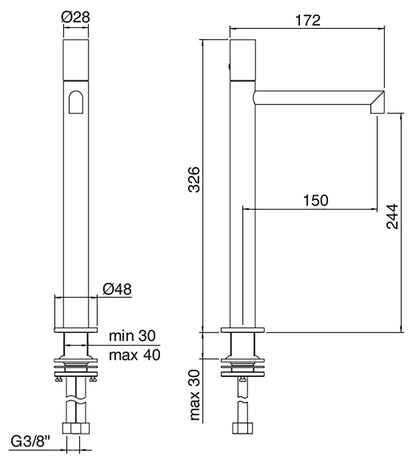 Rubinetterie Treemme 3M 28mm IT 3B18 IS GD ZZ Miscelatore Monocomando Lavabo 244 Appoggio 1 Manopola Liscia Monoforo Miscelazione Meccanica Forma Tonda Stile Moderno Altezza 326 mm Lunghezza 172 mm Materiale Acciaio Finitura Inox Spazzolato Opaco