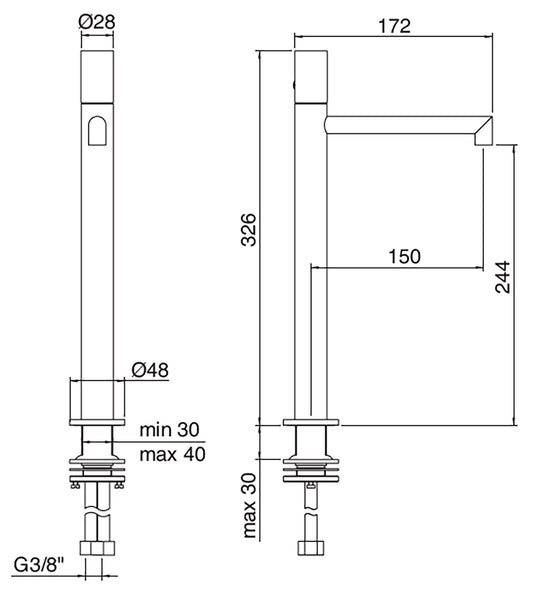 Rubinetterie Treemme 3M 28mm IT 3B18 IS GD ZZ Miscelatore Monocomando Lavabo 244 Appoggio 1 Manopola Liscia Monoforo Miscelazione Meccanica Forma Tonda Stile Moderno Altezza 326 mm Lunghezza 172 mm Materiale Acciaio Finitura Inox Spazzolato Opaco