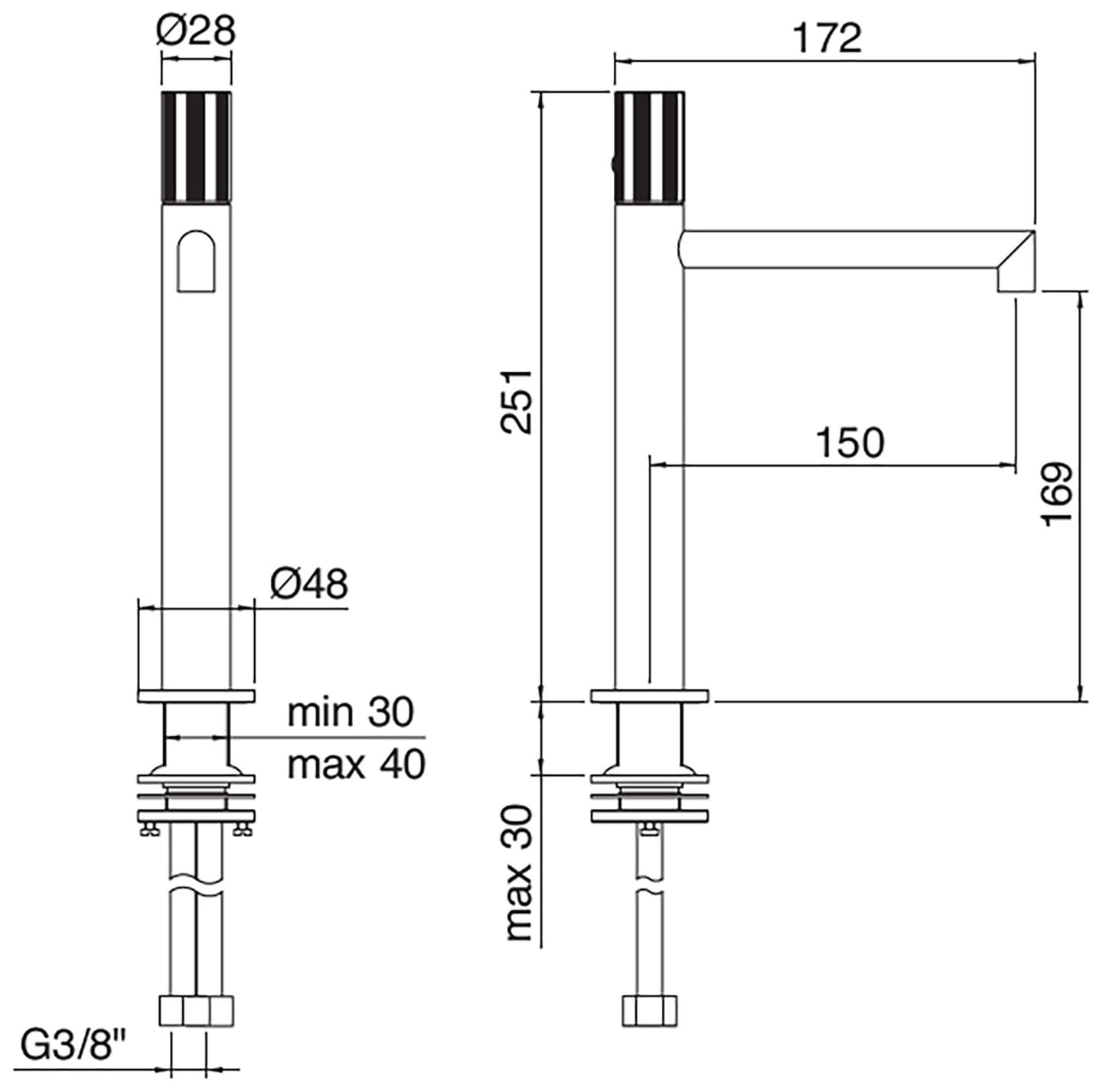 Rubinetterie Treemme 3M 28mm IT 3B27 IS G1 ZZ Miscelatore Monocomando Lavabo 169 Appoggio 1 Manopola Zigrinata Monoforo Miscelazione Meccanica Forma Tonda Stile Moderno Altezza 251 mm Lunghezza 172 mm Materiale Acciaio Finitura Inox Spazzolato Opaco