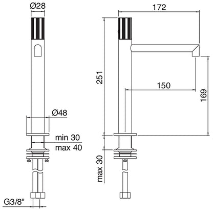 Rubinetterie Treemme 3M 28mm IT 3B27 IS G1 ZZ Miscelatore Monocomando Lavabo 169 Appoggio 1 Manopola Zigrinata Monoforo Miscelazione Meccanica Forma Tonda Stile Moderno Altezza 251 mm Lunghezza 172 mm Materiale Acciaio Finitura Inox Spazzolato Opaco